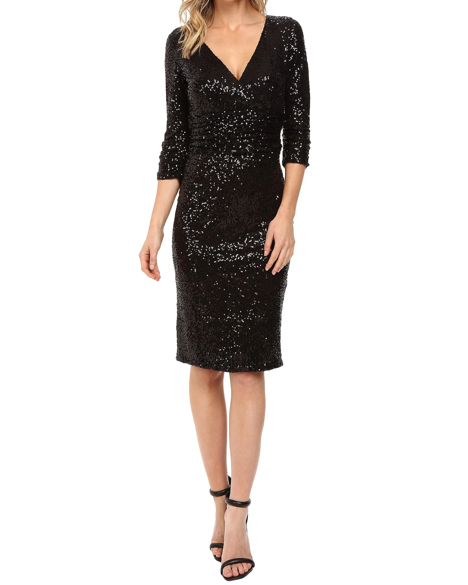 FOCUS by SHANI - Surplice Sequin Dress in Black