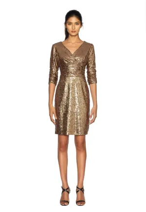 FOCUS by SHANI - Surplice Sequin Dress in Gold