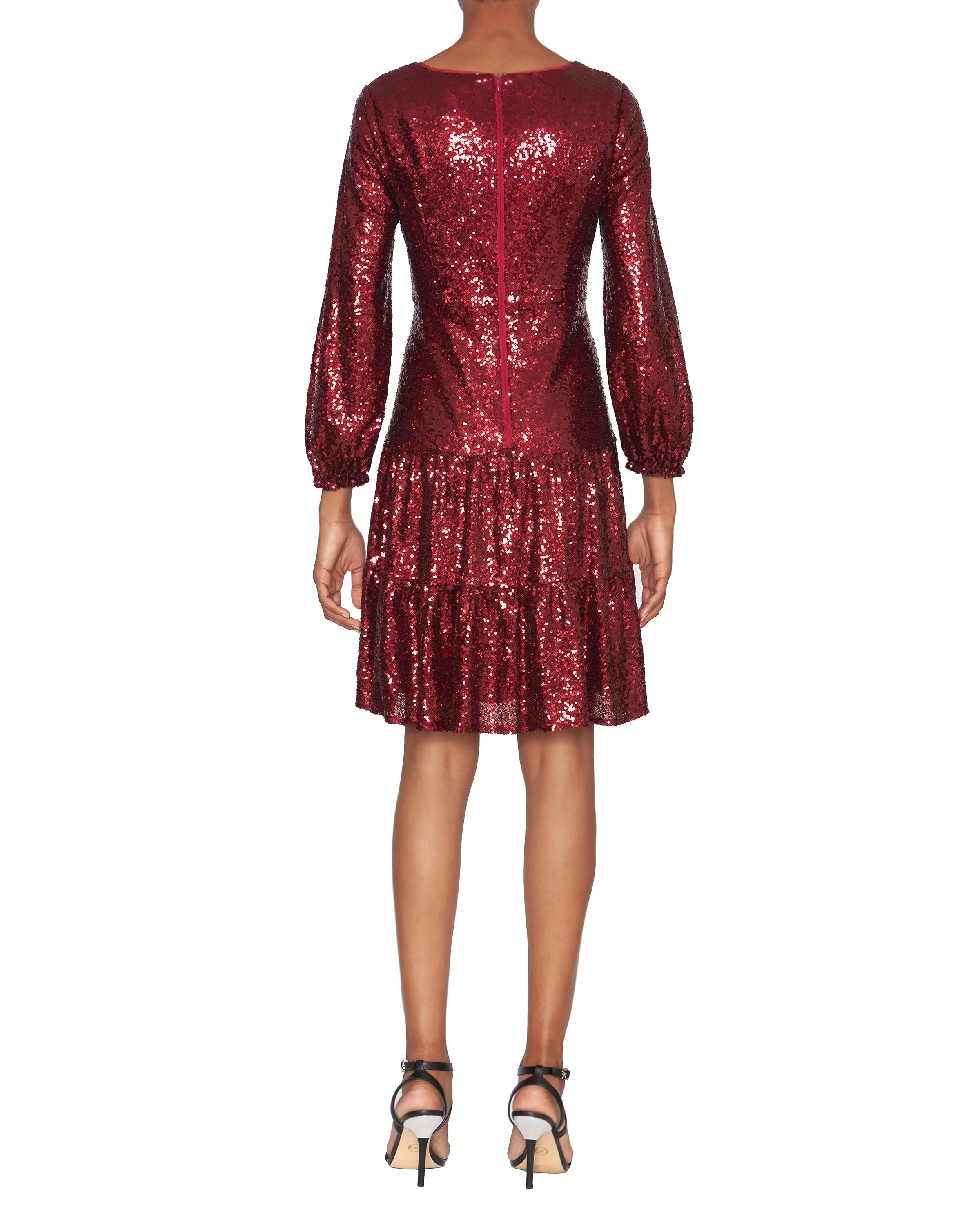 FOCUS by SHANI - V-Neck Fit and Flare Sequin Dress in Wine