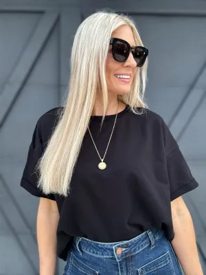 French Terry Boxy Tee In Black