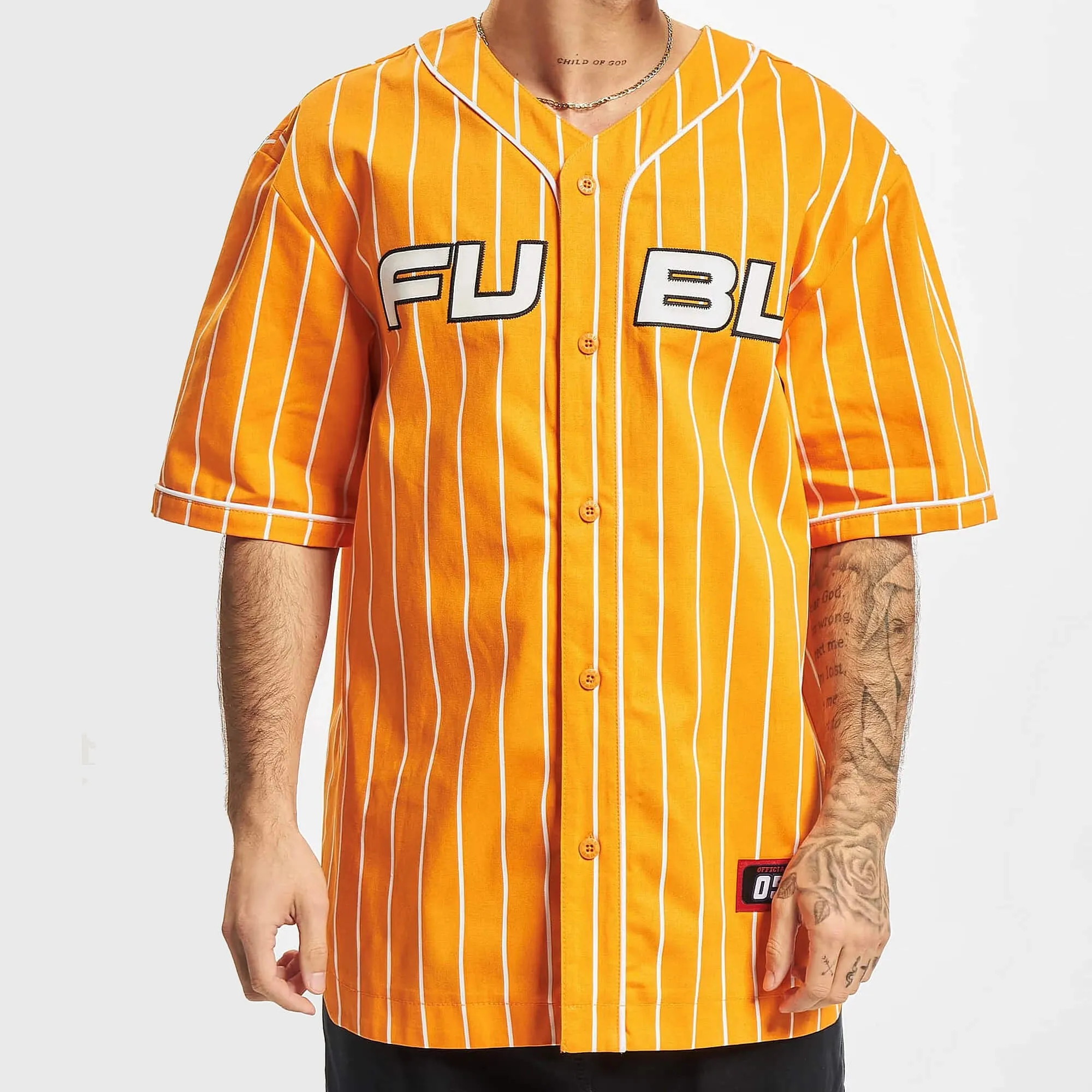 Fubu Corporate Pinstripe Baseball Overshirt orange/white