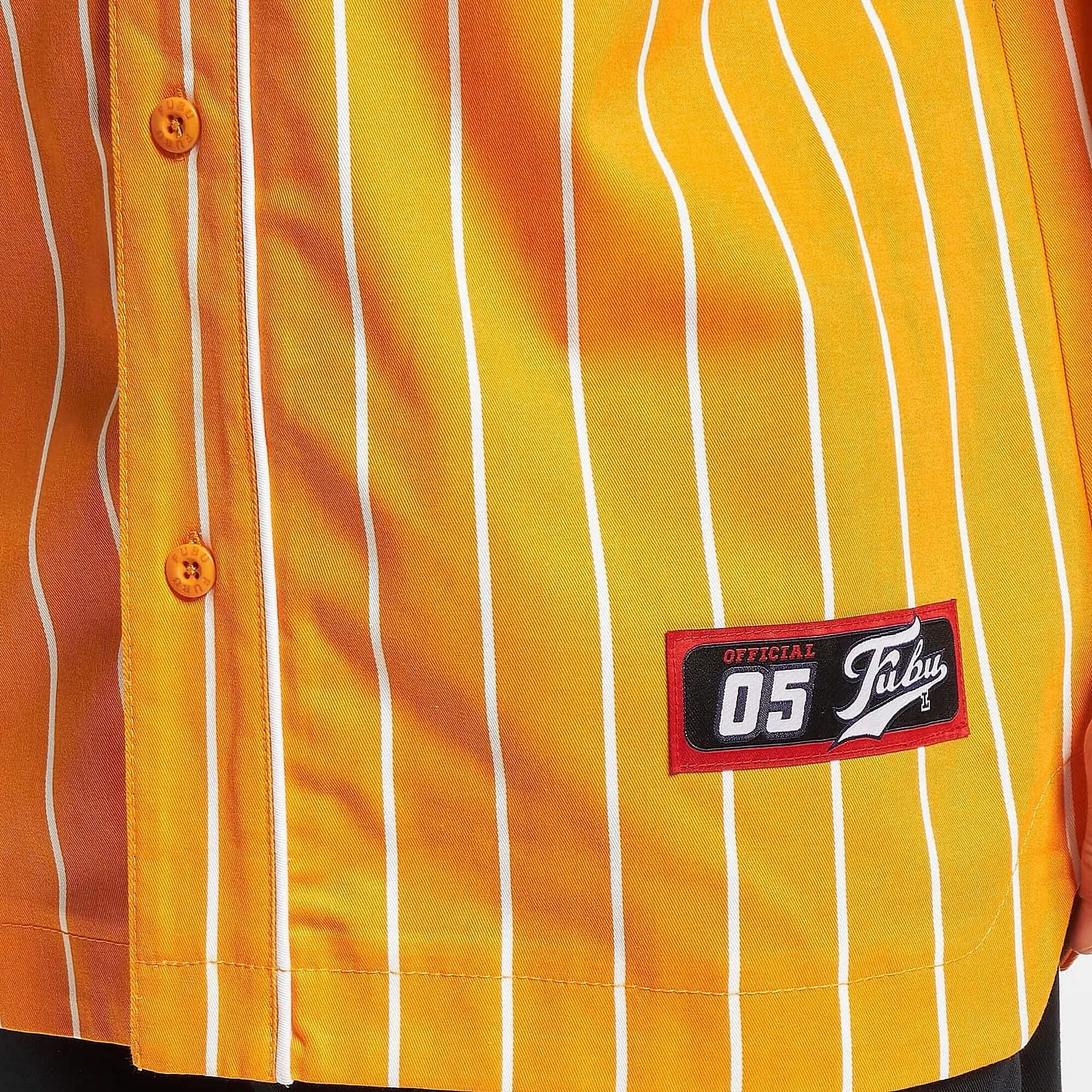 Fubu Corporate Pinstripe Baseball Overshirt orange/white