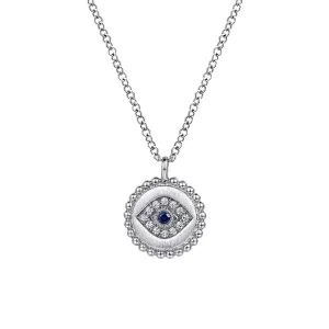 Gabriel Sterling Silver Sapphire and Diamond Evil Eye Necklace