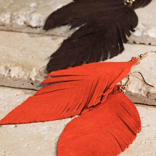 Genuine Leather Leaf Earrings