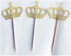 Gold Glitter "Mini Crowns", Pack of 5 Cupcake Toppers