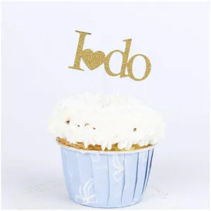 Gold Letter Mini "I Do" with Heart, Pack of 10 Cupcake Toppers