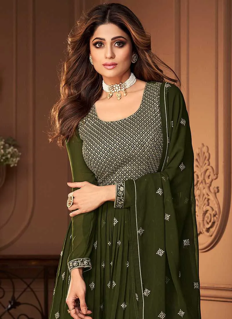 Green and Gold Designer Embroidered Sharara Suit