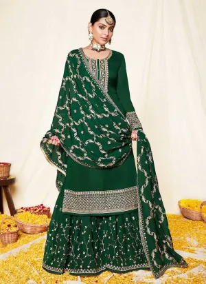 Green and Gold Embroidered Gharara Suit
