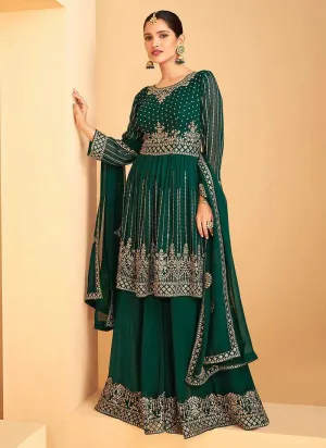 Green and Gold Heavy Embroidered Sharara Style Suit