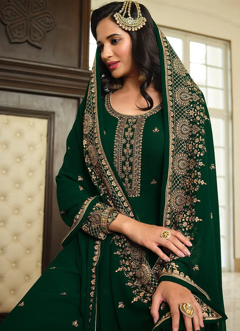 Green Color Heavy Embroidered Gharara Style Suit