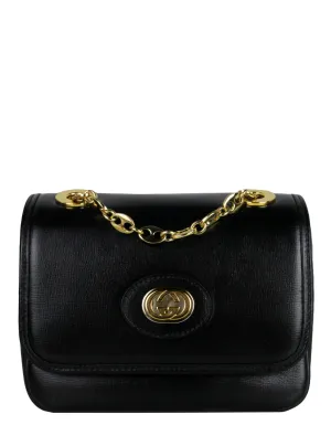 Gucci Black Leather GG Mini Marina Chain Shoulder Bag
