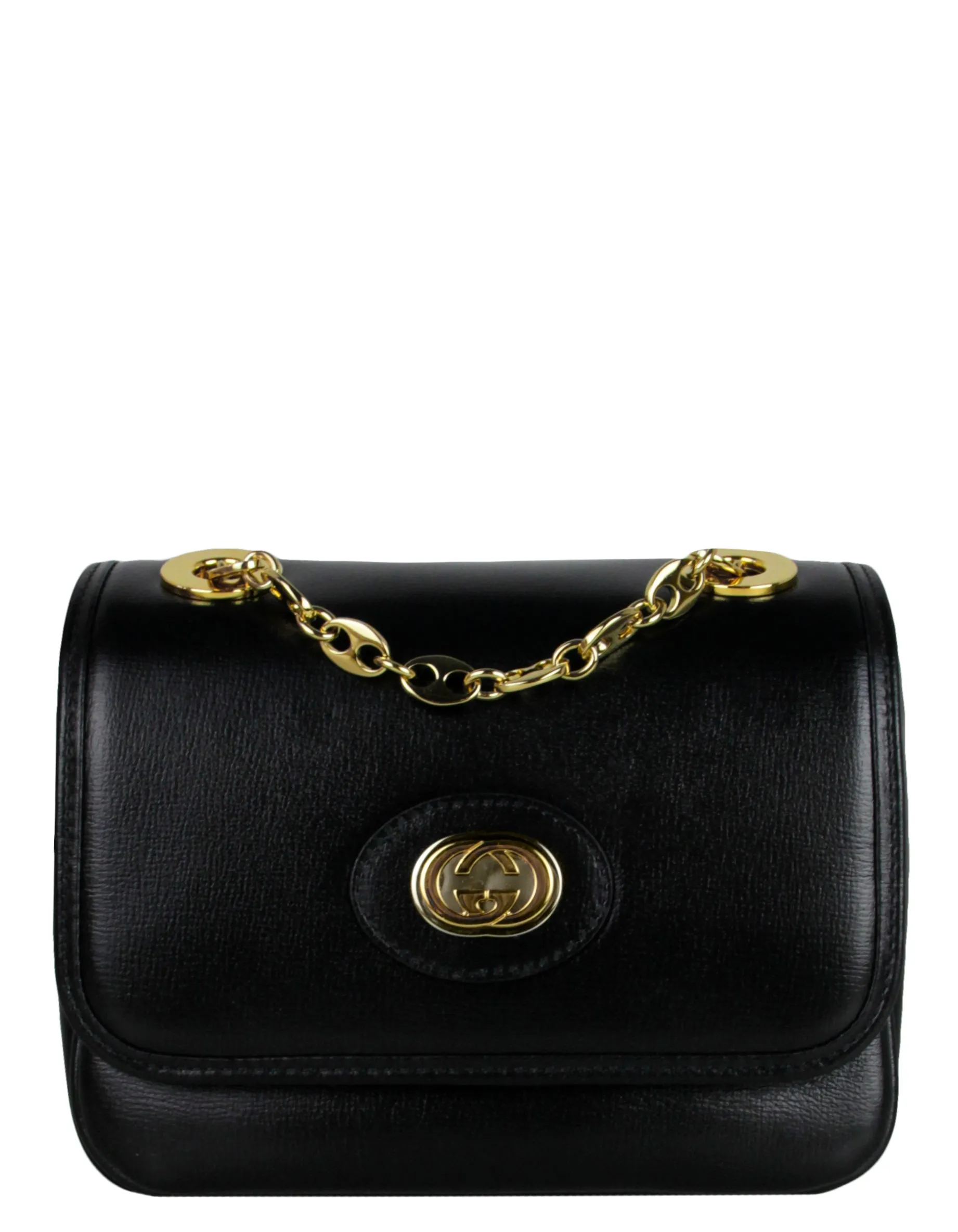 Gucci Black Leather GG Mini Marina Chain Shoulder Bag