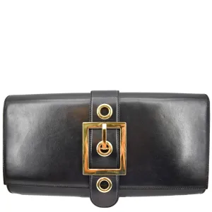 GUCCI Lady Buckle Leather Clutch Black 323653