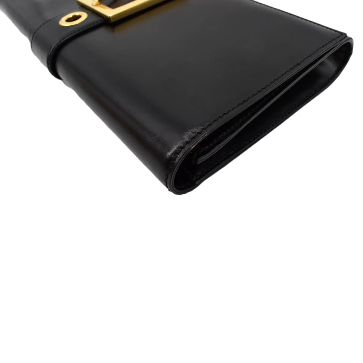 GUCCI Lady Buckle Leather Clutch Black 323653