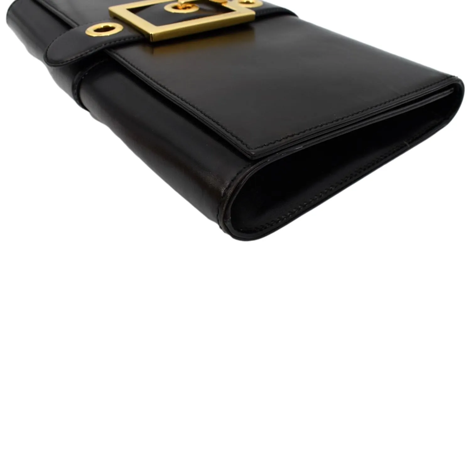 GUCCI Lady Buckle Leather Clutch Black 323653