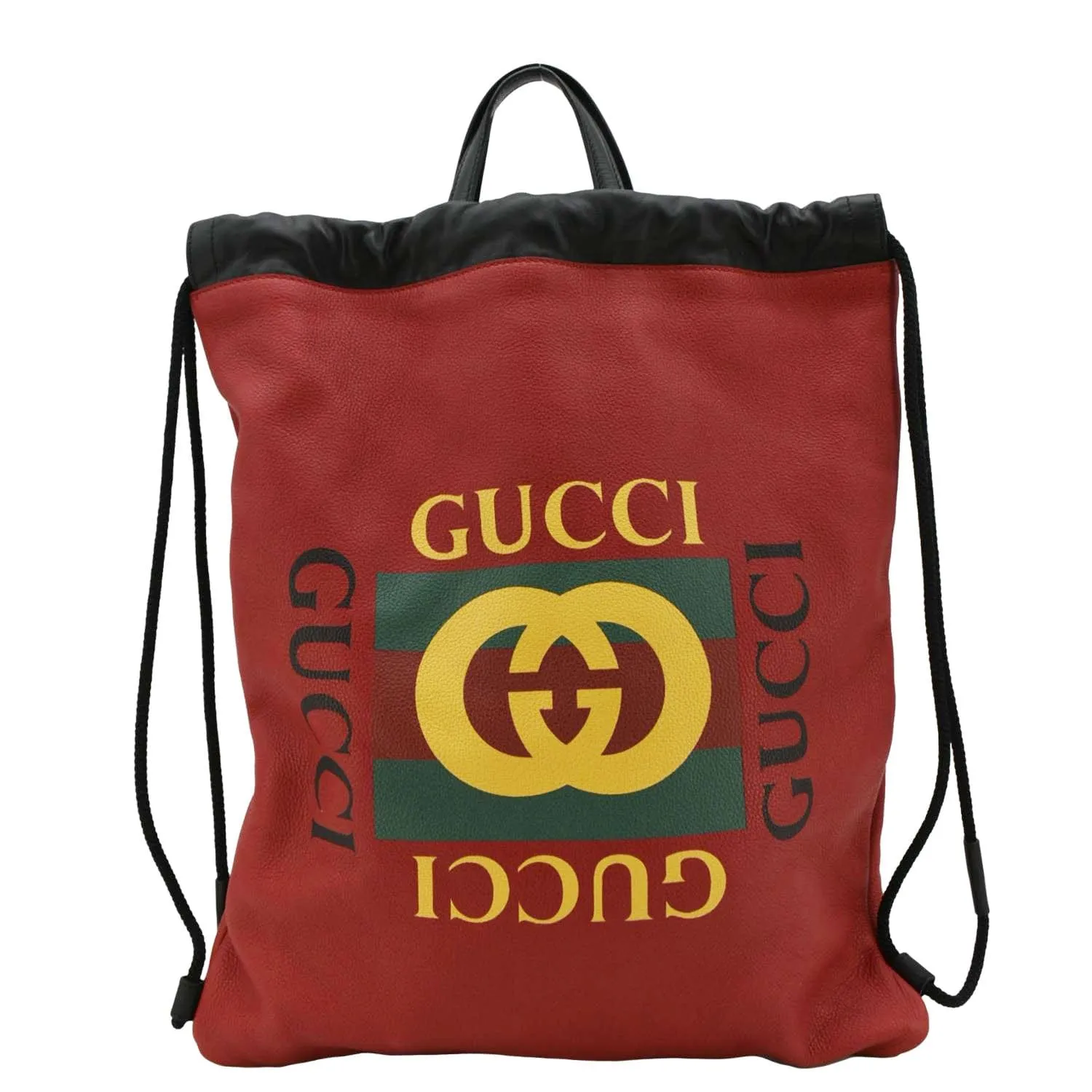 GUCCI Medium Leather Drawstring Tote Bag Red 516639