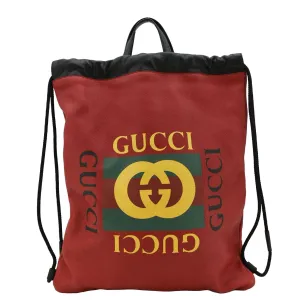 GUCCI Medium Leather Drawstring Tote Bag Red 516639