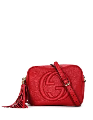 Gucci Red Pebbled Calfskin Leather Soho Disco Crossbody Bag