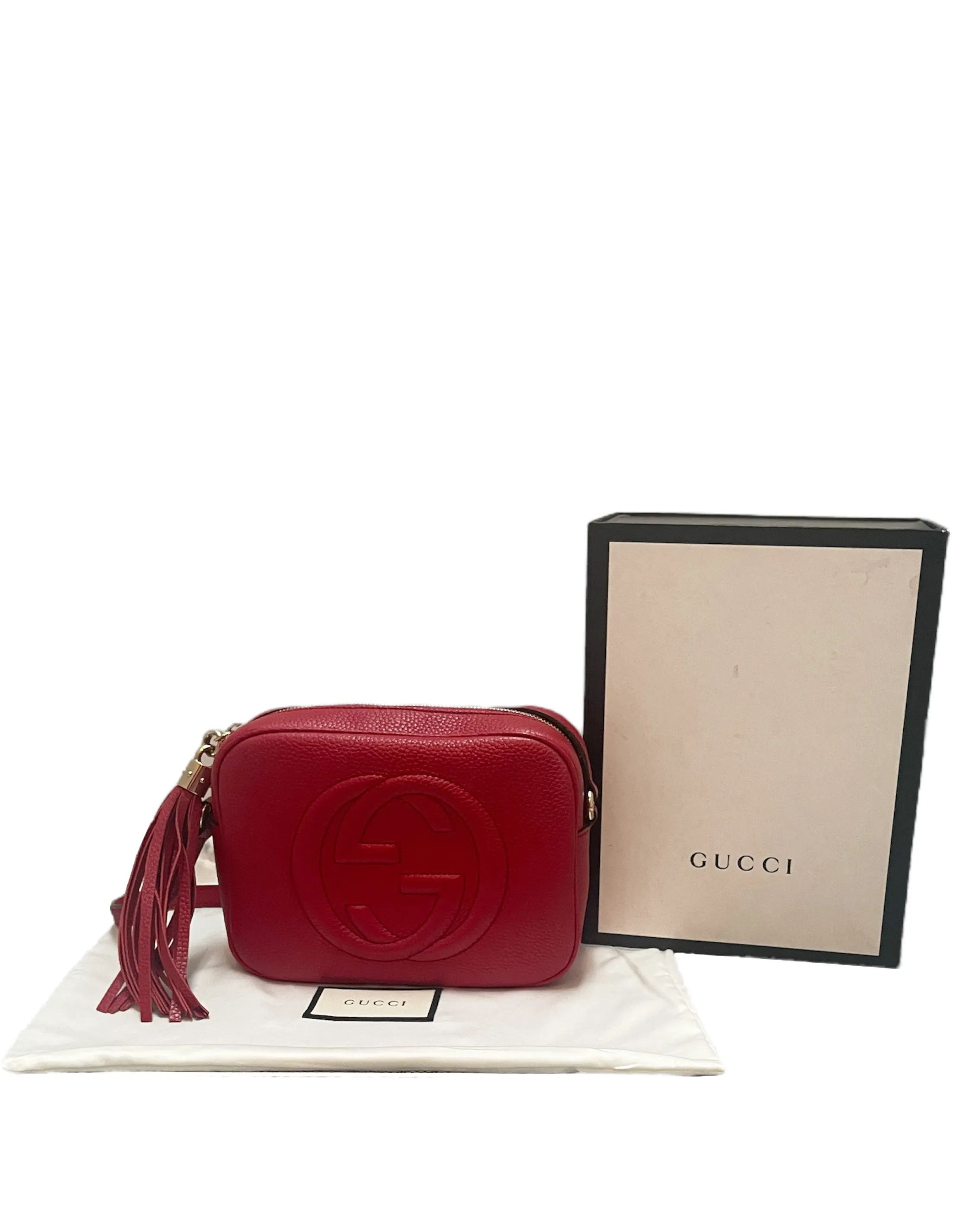 Gucci Red Pebbled Calfskin Leather Soho Disco Crossbody Bag