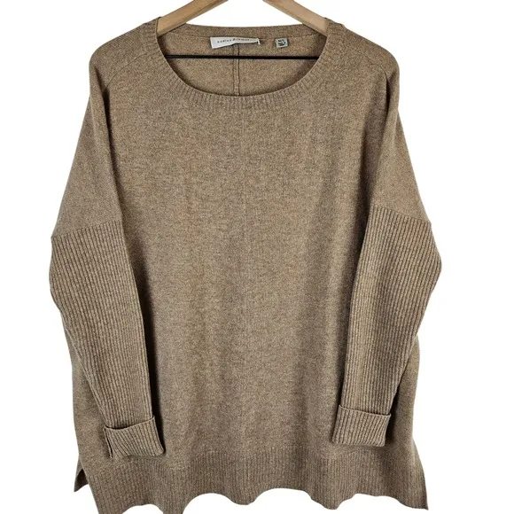 Hadley &amp; James Cashmere tight knit dolman sleeve sweater, brown tan, size M/L