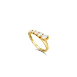 Half Graduated Row CZ Band Ring - Gold White