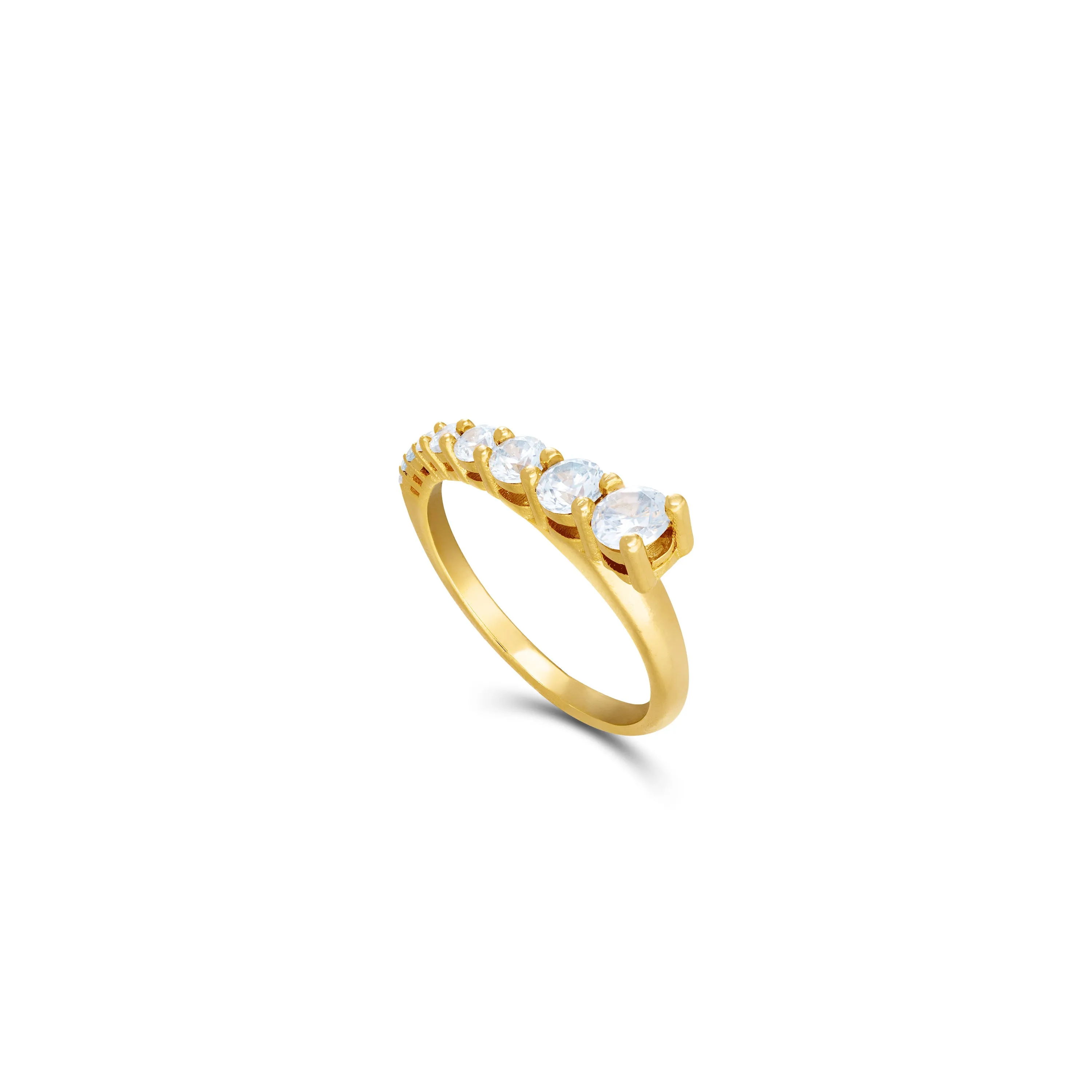 Half Graduated Row CZ Band Ring - Gold White