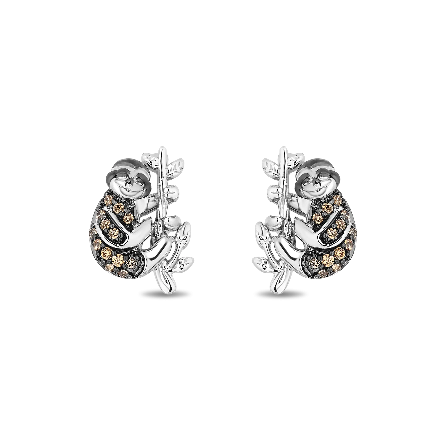 Hallmark Fine Jewelry Sloth Earrings in Sterling Silver with Champagne Diamonds