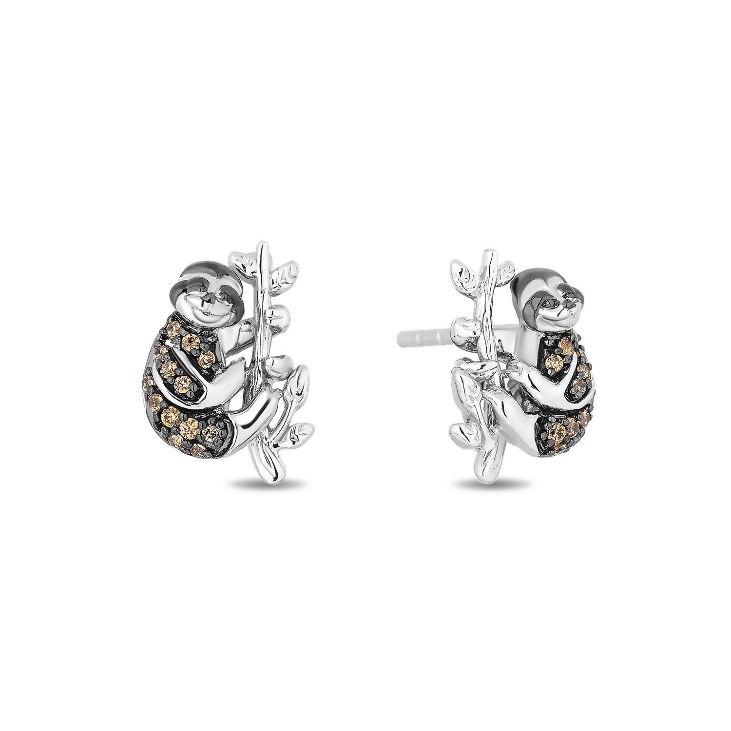 Hallmark Fine Jewelry Sloth Earrings in Sterling Silver with Champagne Diamonds
