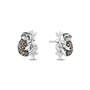 Hallmark Fine Jewelry Sloth Earrings in Sterling Silver with Champagne Diamonds