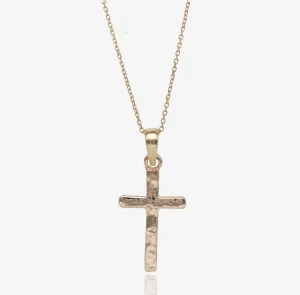 Hammered Cross Pendant, Yellow Gold