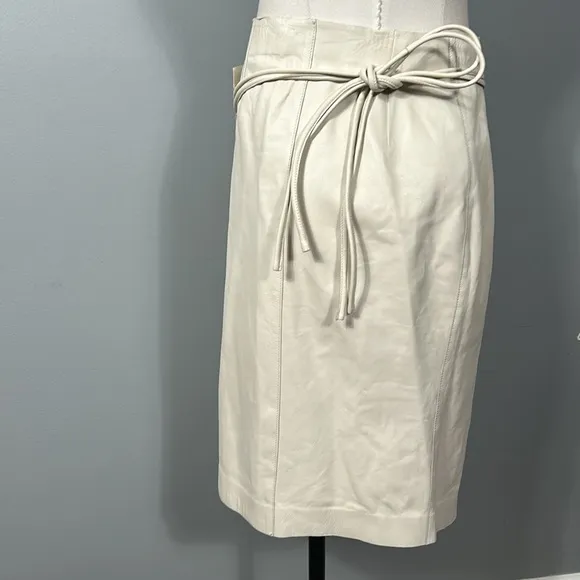 H&amp;M Premium Selection Calf-length cream wrap over skirt in leather size 34 US 4