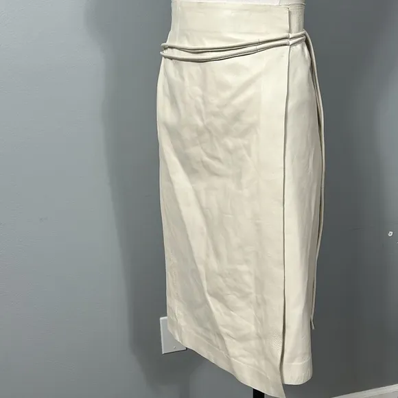 H&amp;M Premium Selection Calf-length cream wrap over skirt in leather size 34 US 4