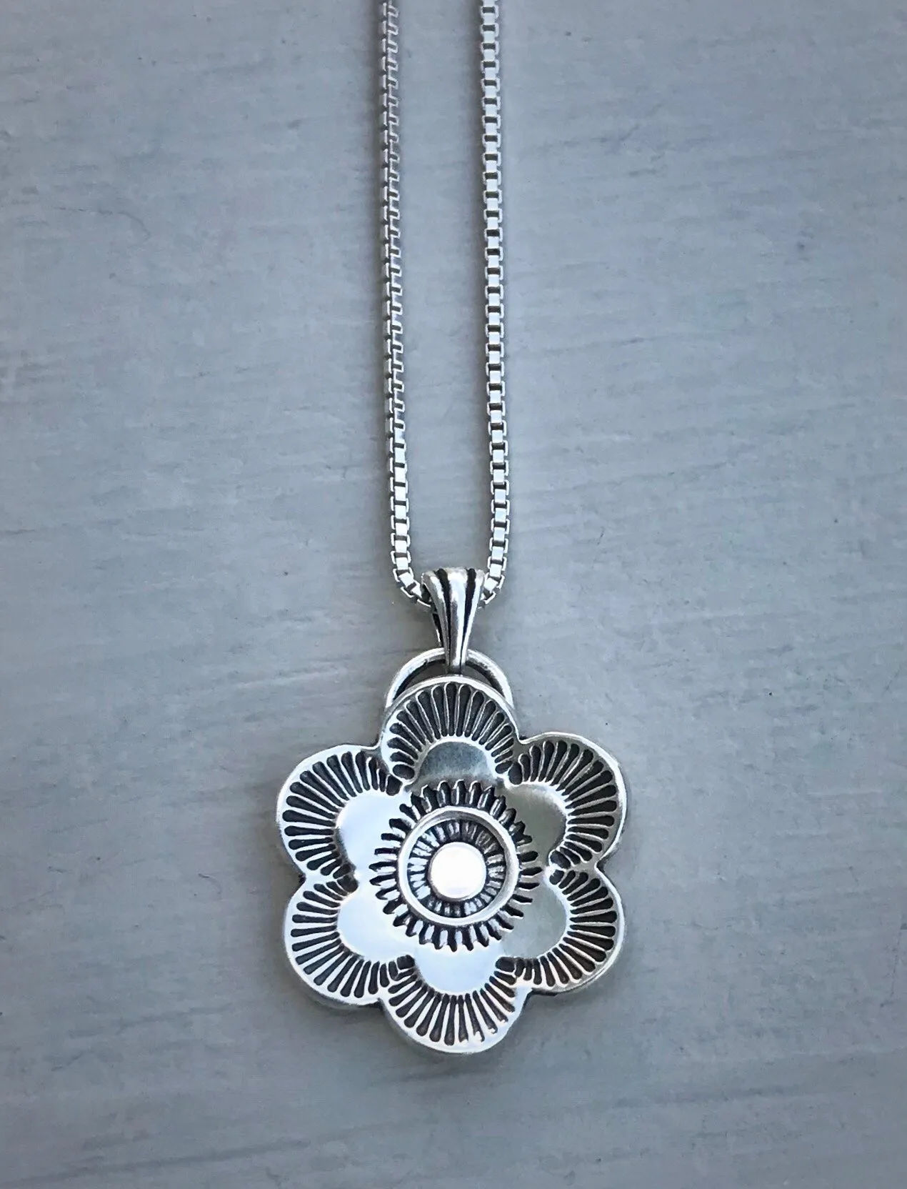 Hand Stamped Flower Necklace