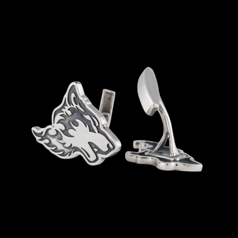 Handcrafted Wolf Head Silver Sterling Cufflinks