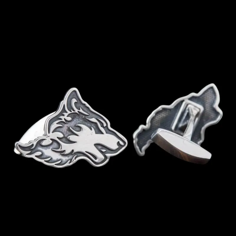 Handcrafted Wolf Head Silver Sterling Cufflinks