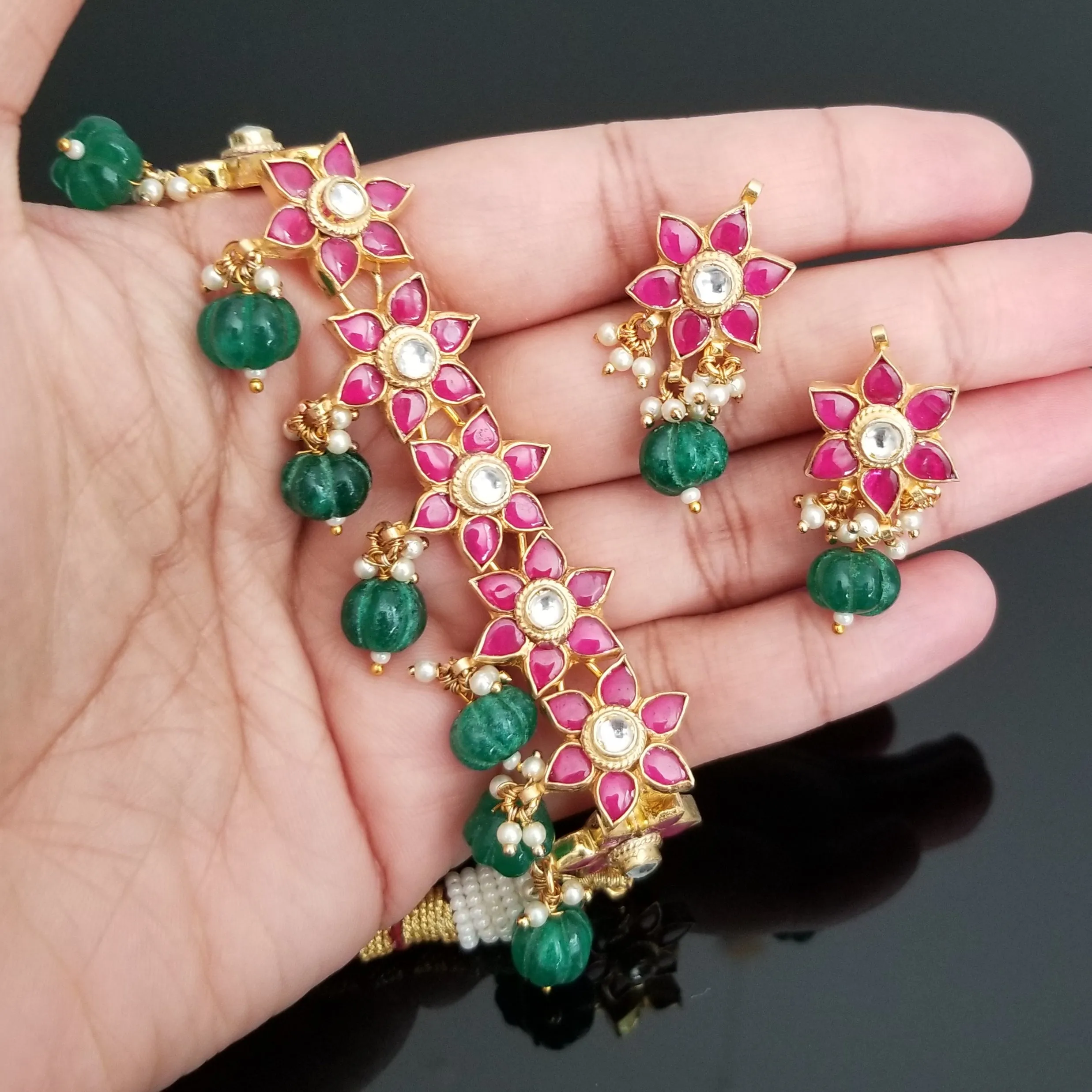 Hard Gold Plated Ahemdabadi Kundan Necklace Set BT23