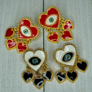 Heart Shape Enamel Earrings with Evil Eye Design 200-25 | Erika Williner Designs