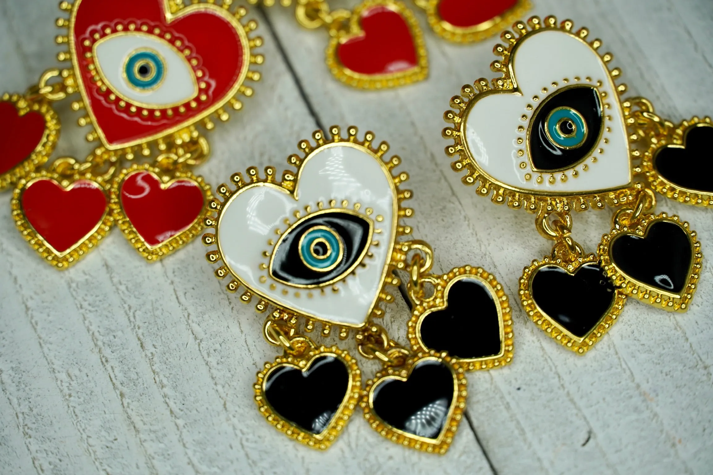 Heart Shape Enamel Earrings with Evil Eye Design 200-25 | Erika Williner Designs