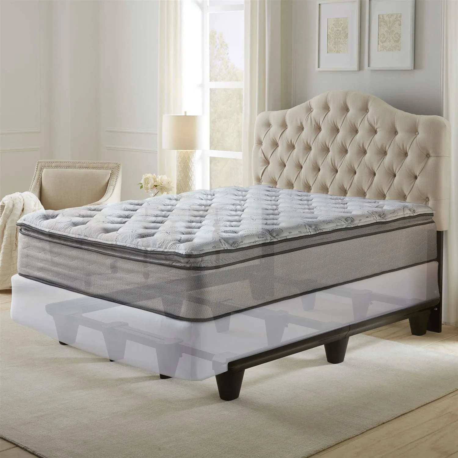 Heavy Duty Metal Bed Frame in Mahogany Finish - Full Queen King California King