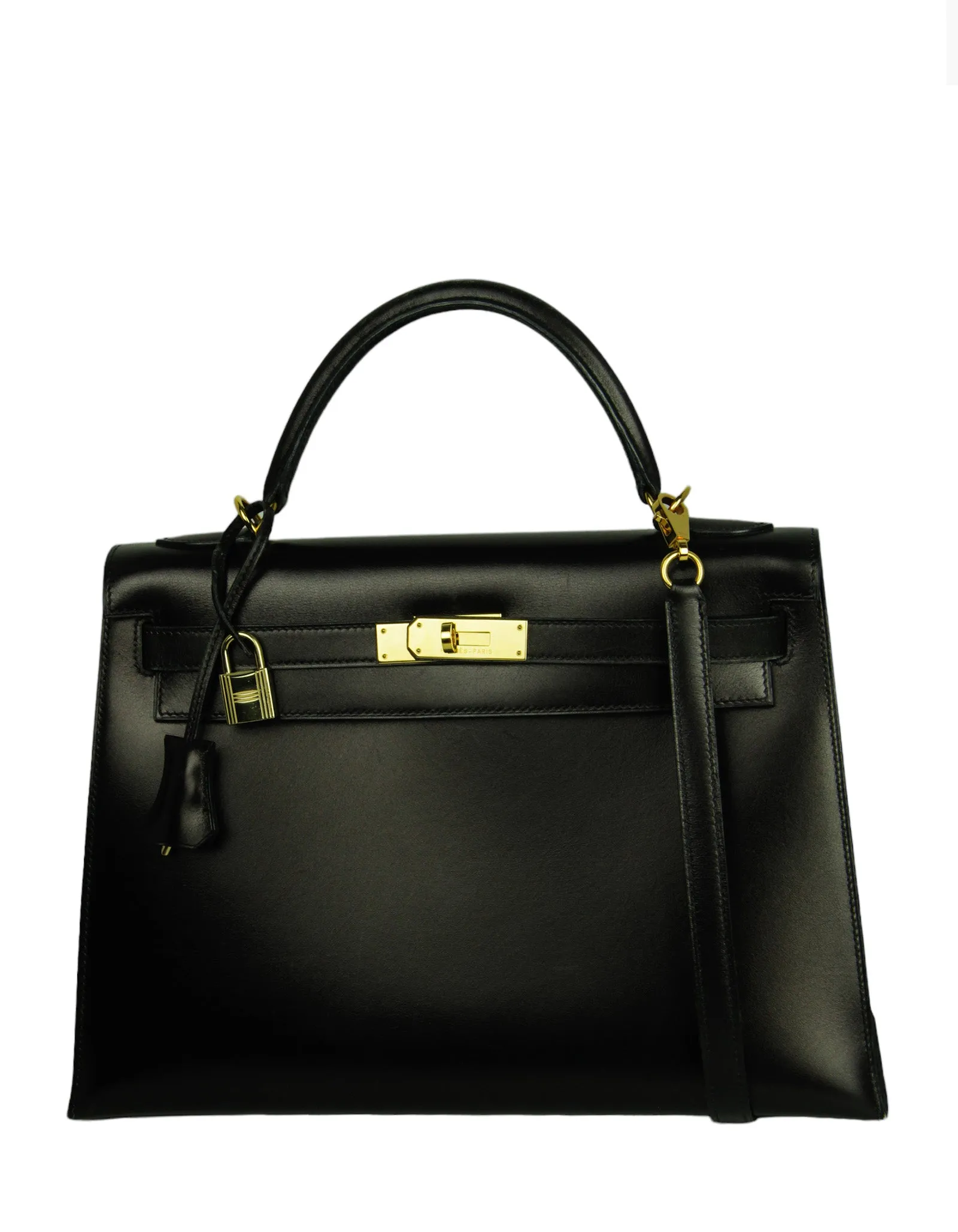 Hermes 32cm Black Box Leather Sellier Kelly Bag GHW