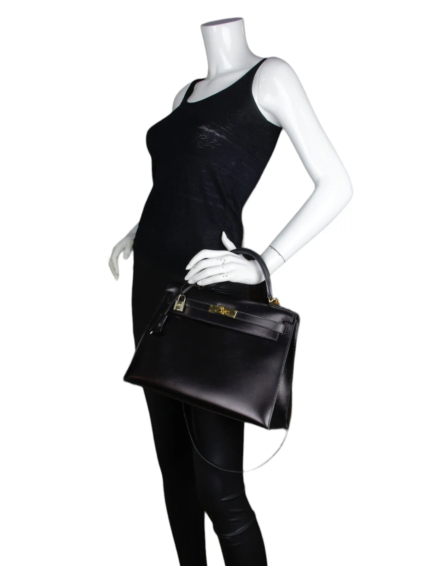 Hermes 32cm Black Box Leather Sellier Kelly Bag GHW
