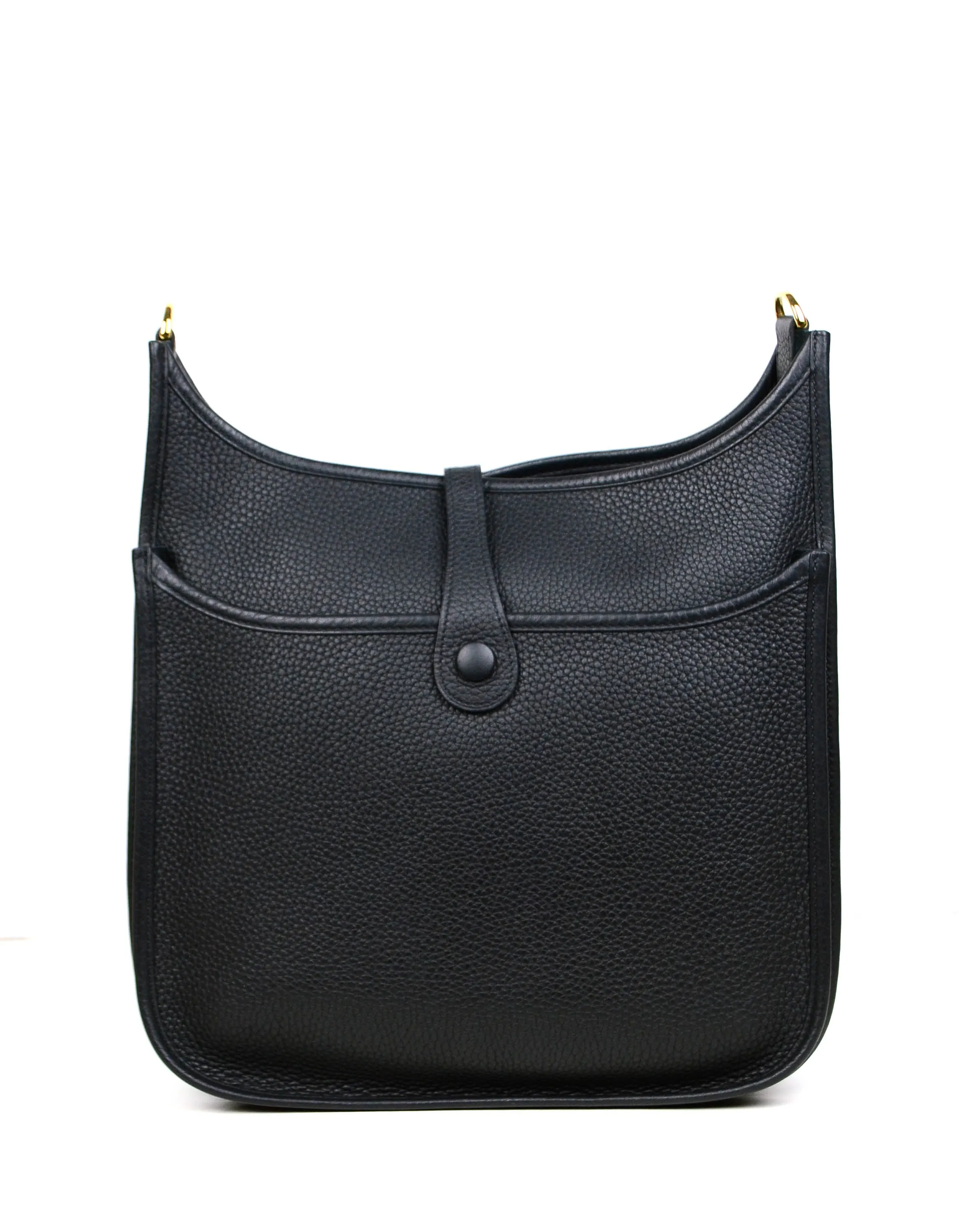 Hermes Black/Gold Taurillon Clemence Leather Evelyne III 29cm PM Bag