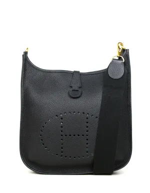 Hermes Black/Gold Taurillon Clemence Leather Evelyne III 29cm PM Bag