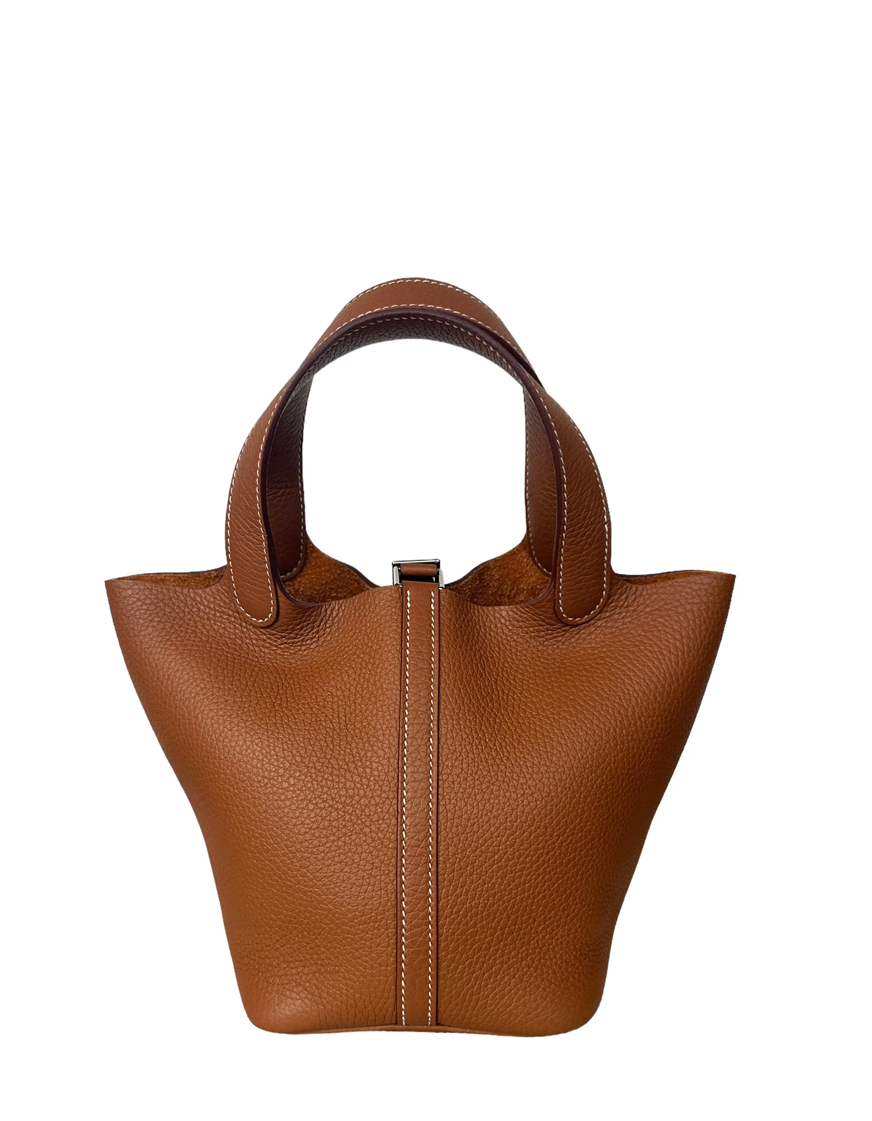Hermes Gold Tan Taurillon Clemence Leather Picotin Lock 18 PM Bag