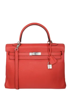 Hermes Red Togo Leather 35cm Kelly Bag PHW