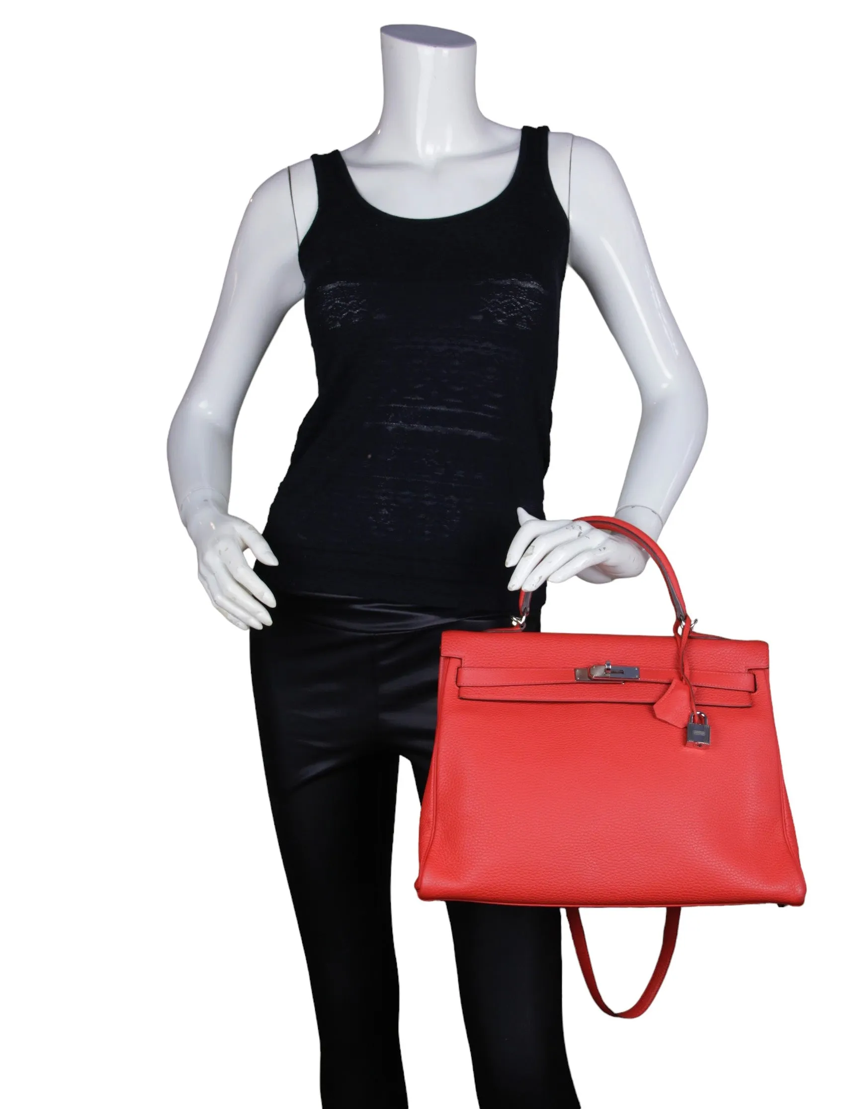 Hermes Red Togo Leather 35cm Kelly Bag PHW