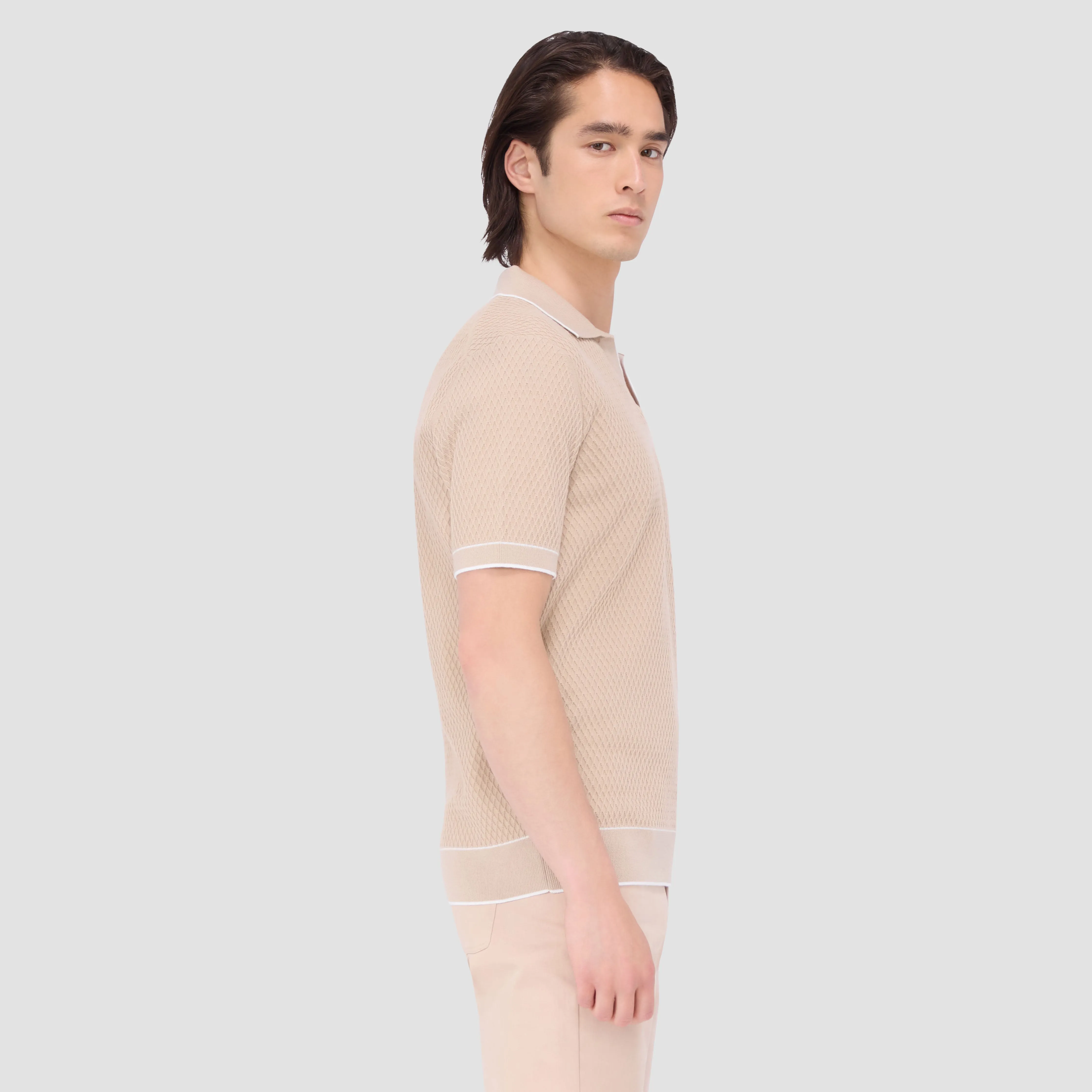 Honeycomb Stitch Short-Sleeved Johnny Collar Sweater
