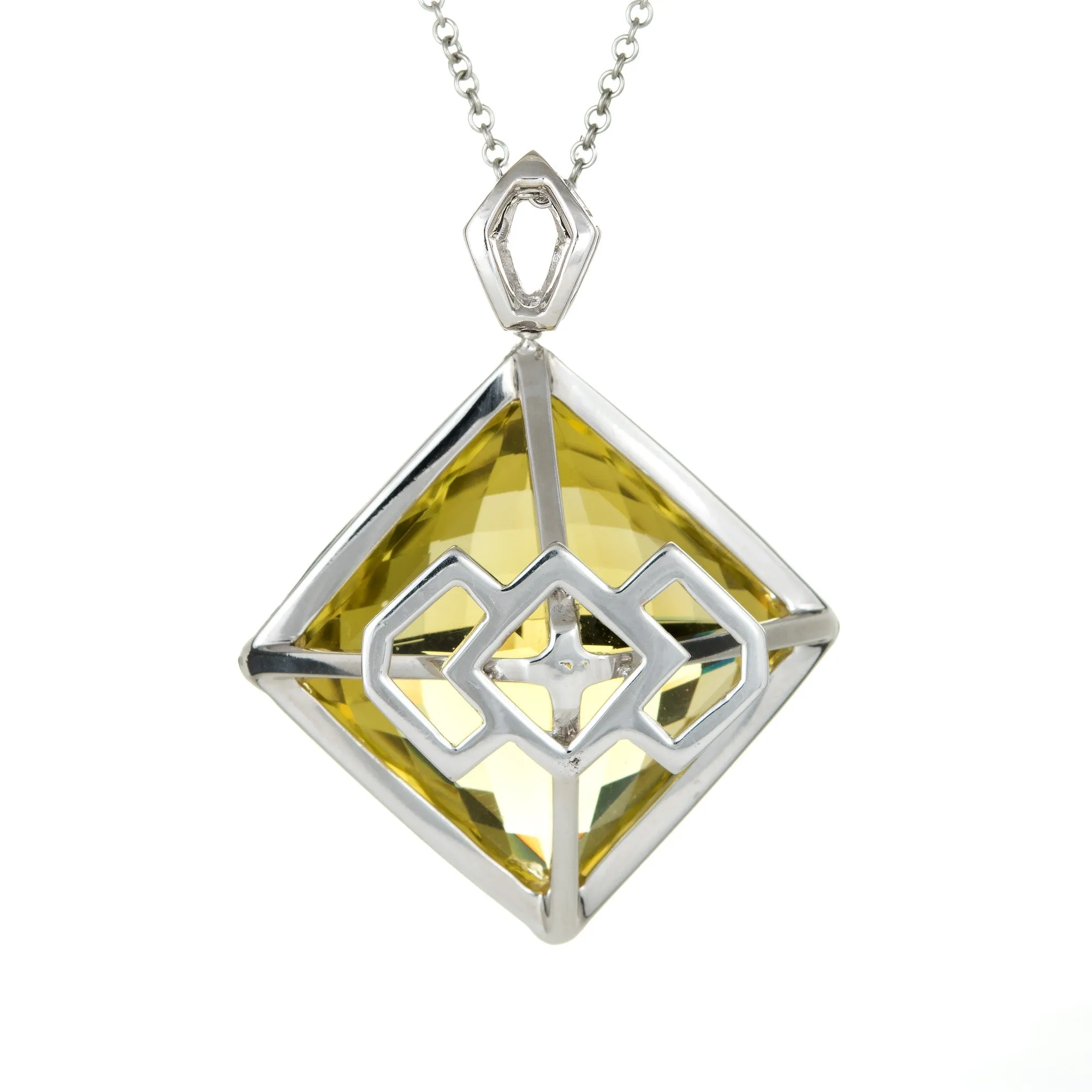Huge 96ct Lemon Quartz Diamond Pendant 14k White Gold Estate Fine Jewelry