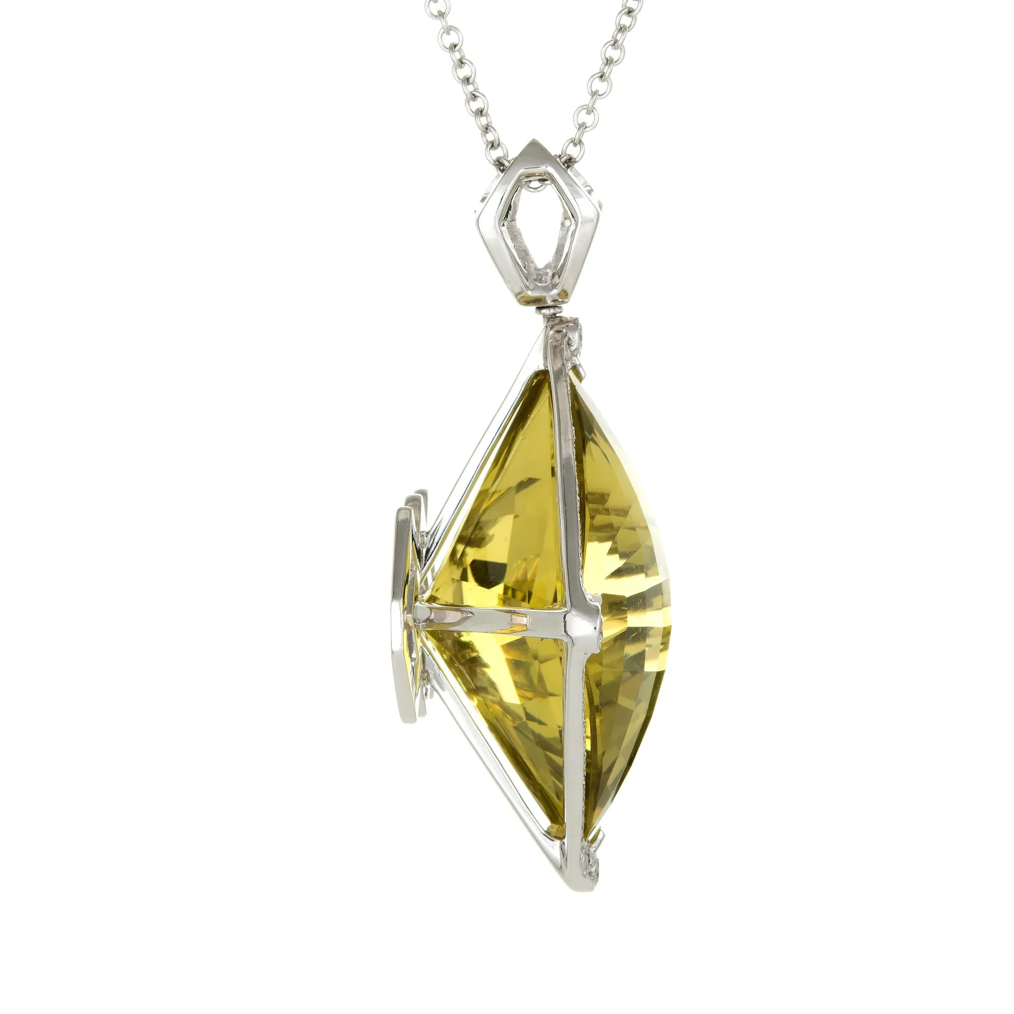 Huge 96ct Lemon Quartz Diamond Pendant 14k White Gold Estate Fine Jewelry
