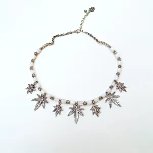 Iridescent Silver Leaf Choker Necklace